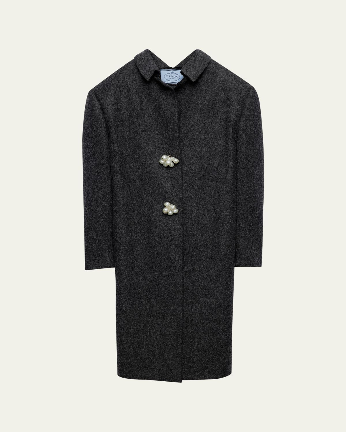 Prada Long Wool Coat with Pearl Buttons