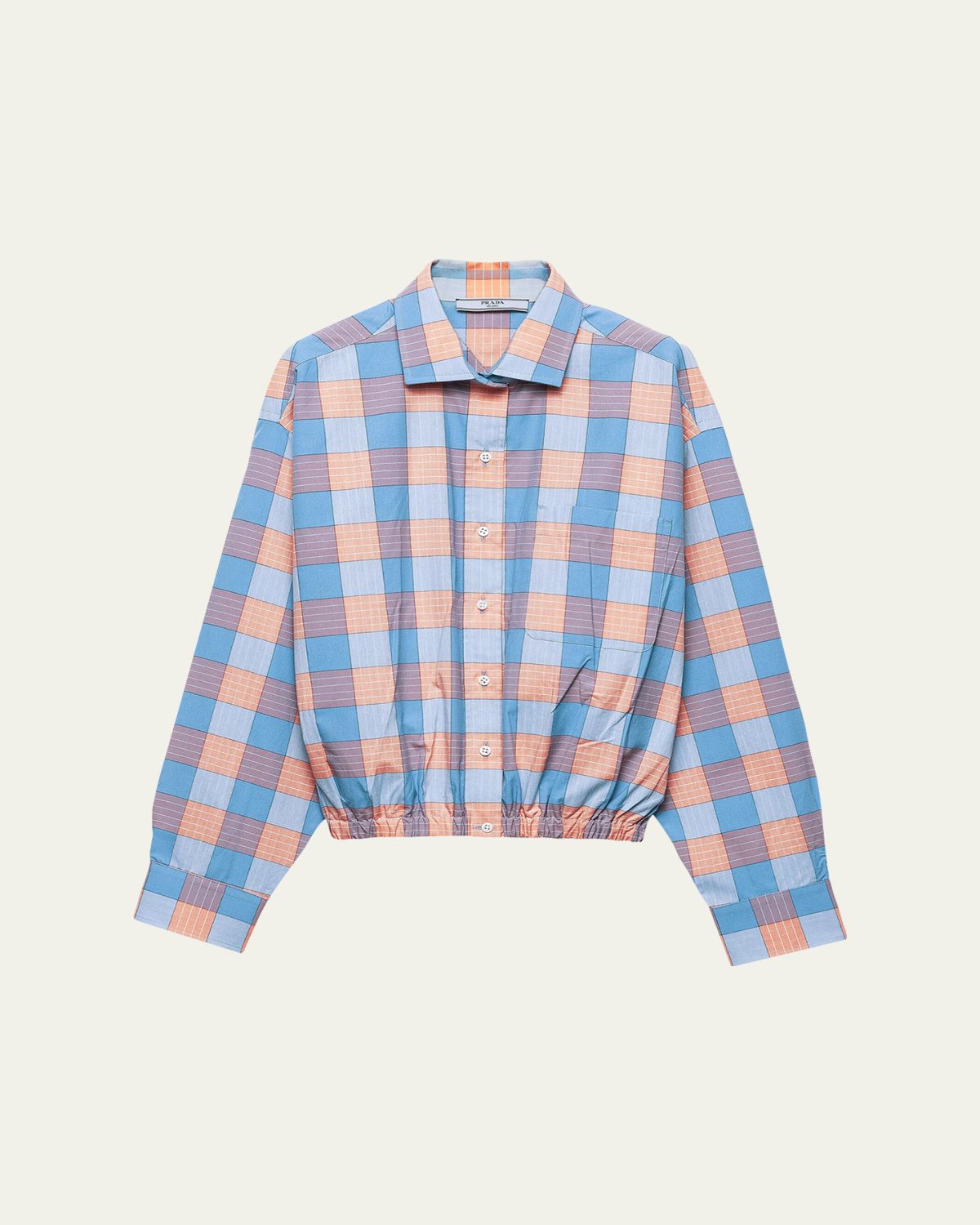 Prada Gathered Check Popeline Button-Down Shirt