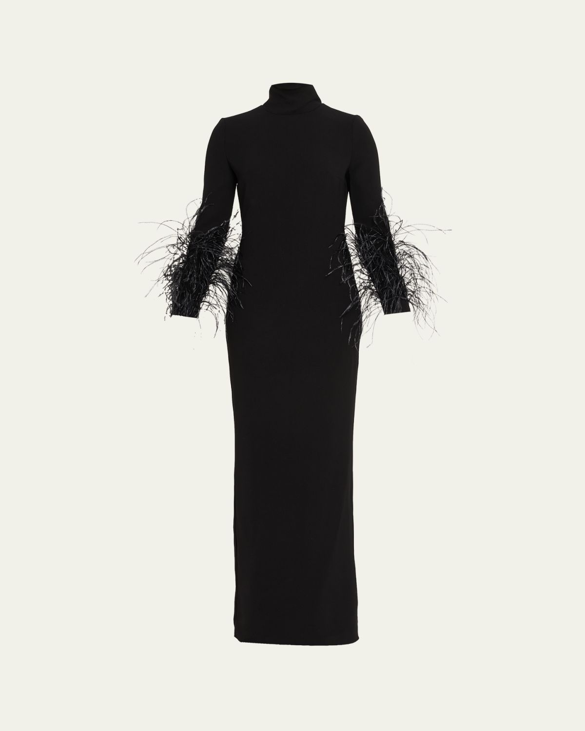 16ARLINGTON Arios Long-Sleeve Feather-Trim Gown