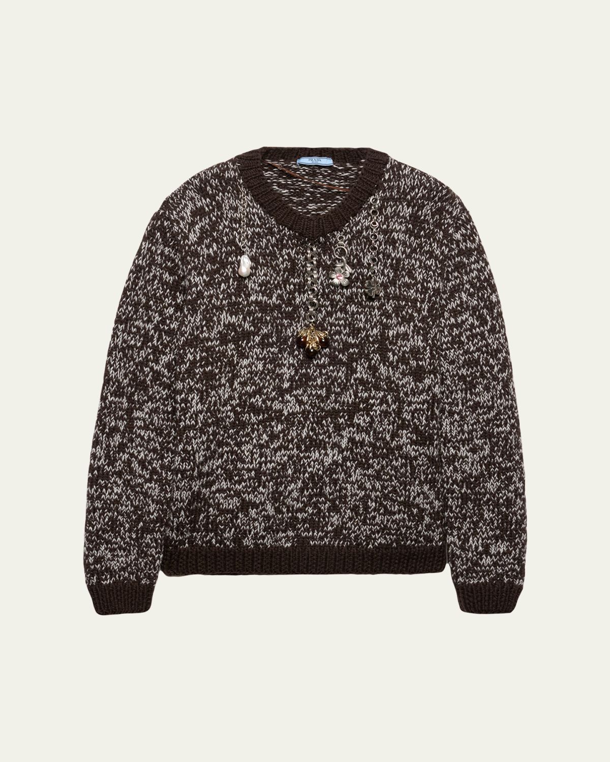 Prada Melange Wool Crewneck Sweater with Pendants | Thumbnail 4