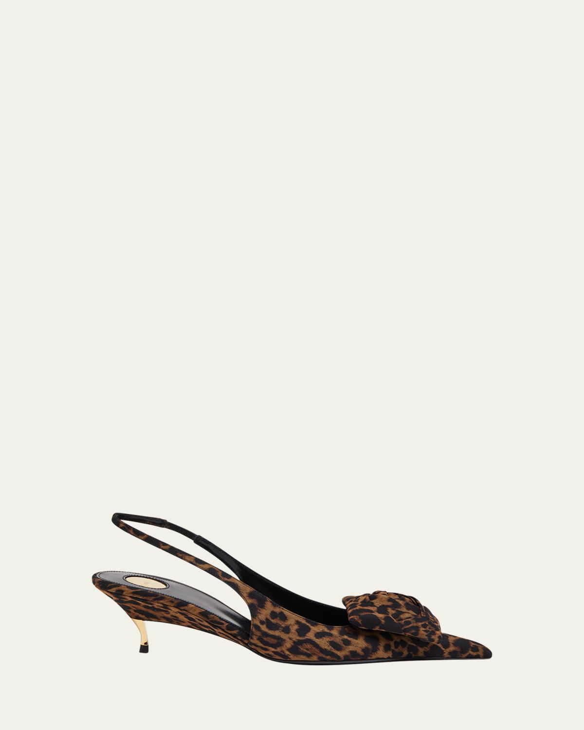 Saint Laurent Dakota Rose Leopard Satin Slingback Pumps