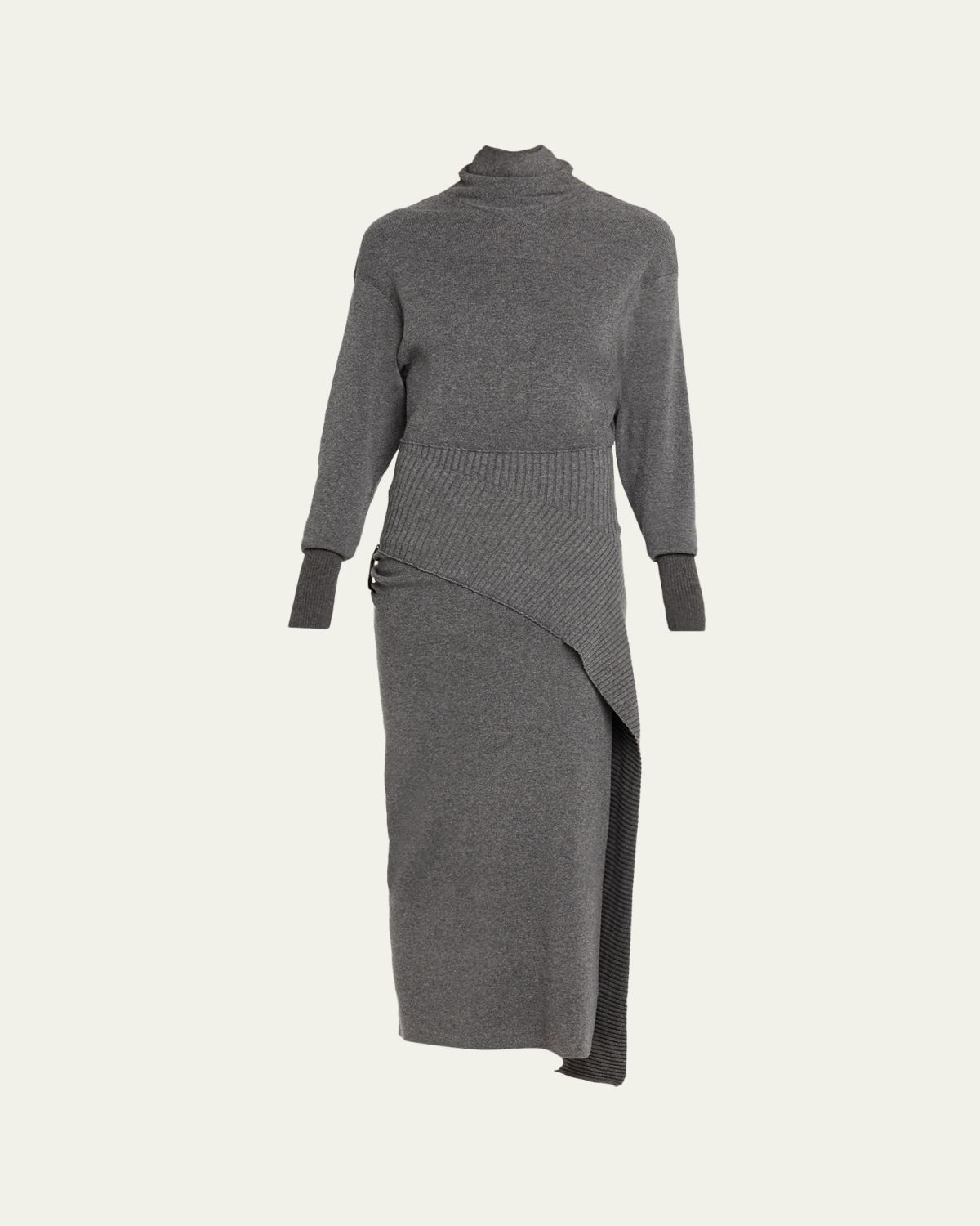 Lanvin Side Drape Long-Sleeve Wool-Cashmere Midi Sweater Dress