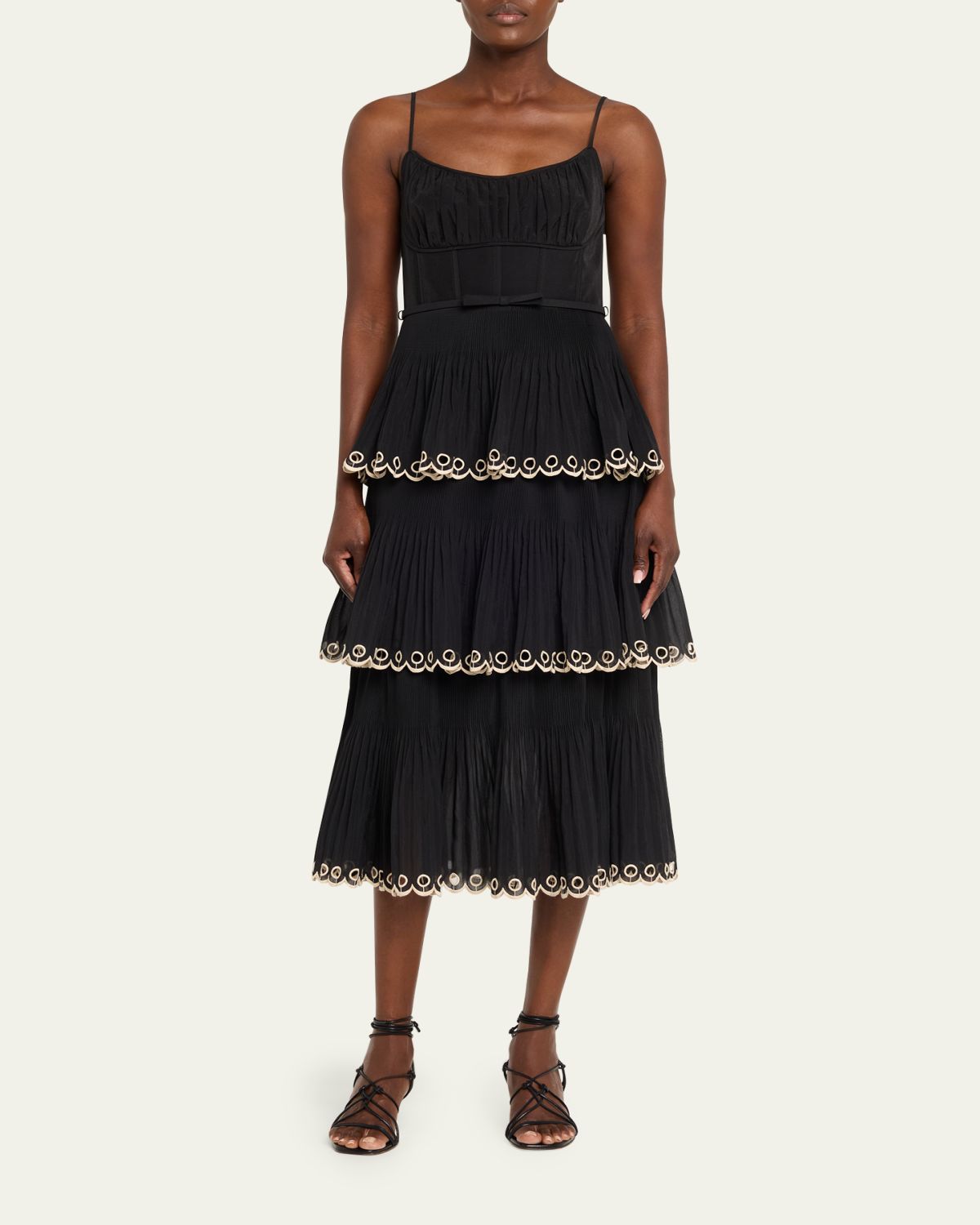 zimmermann tiered pliss-taffeta midi dress Zimmermann Tiered pliss-taffeta midi dress for Sale For sale: Zimmerman Tiered midi dress altered to be tznius. Sleeves are lined, and neck has been closed. Brand: Zimmermann Color: PINK Size: Womens 6(38)