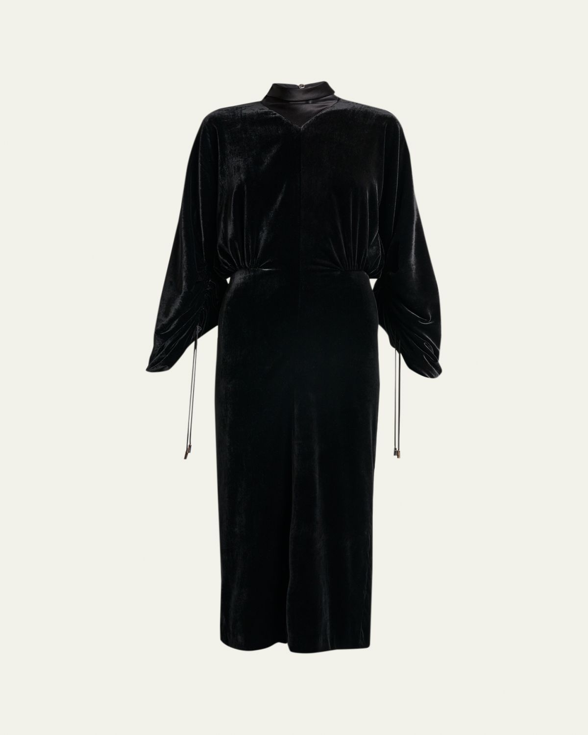 Lanvin Ruched Bell-Sleeve Velvet Maxi Dress