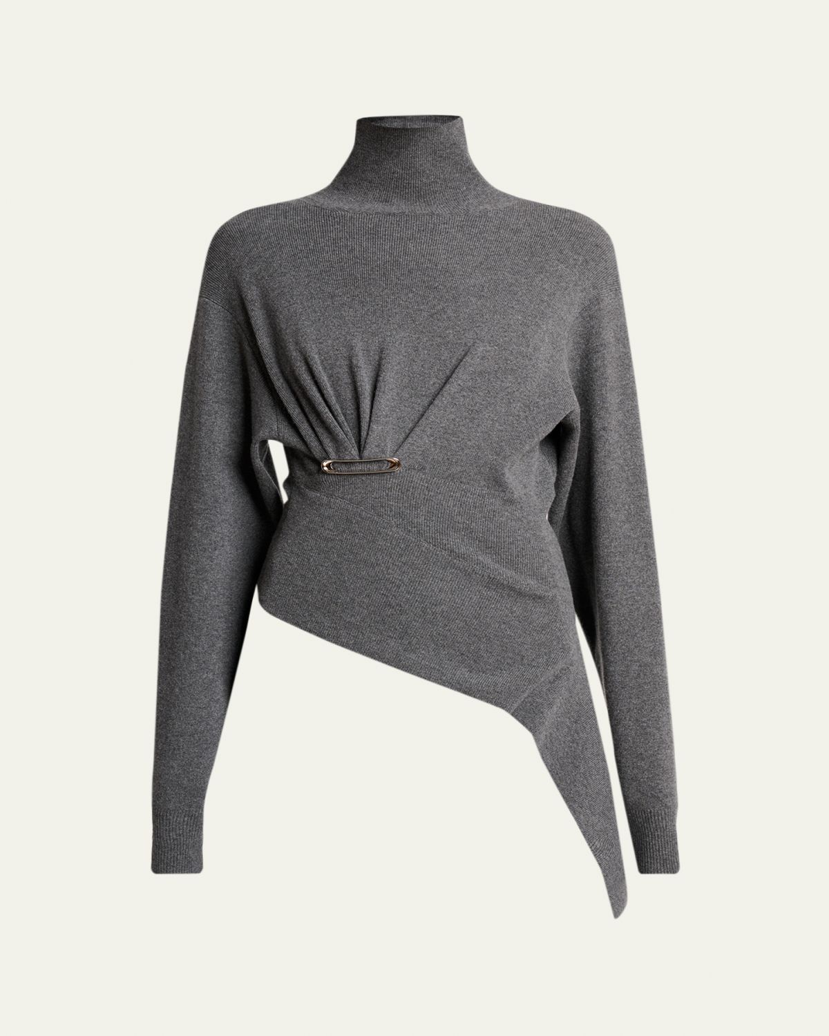 Lanvin Asymmetric Safety-Pin Gathered Cashmere Turtleneck Sweater