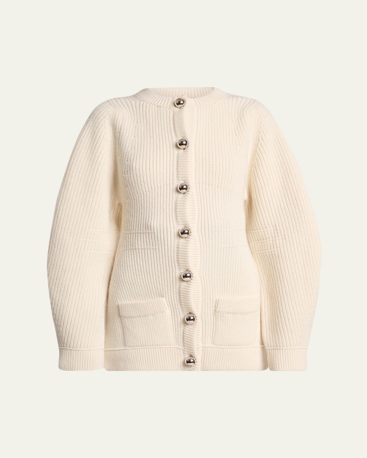 Lanvin Exaggerated-Sleeve Wool Crewneck Cardigan