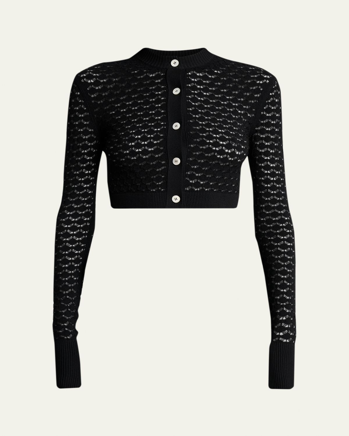 Lanvin Lace Open-Knit Crop Crewneck Cardigan