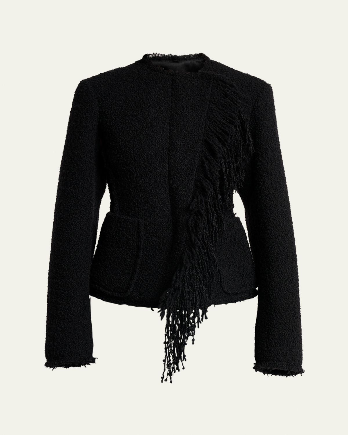 Lanvin Fringed Collarless Boucle Jacket