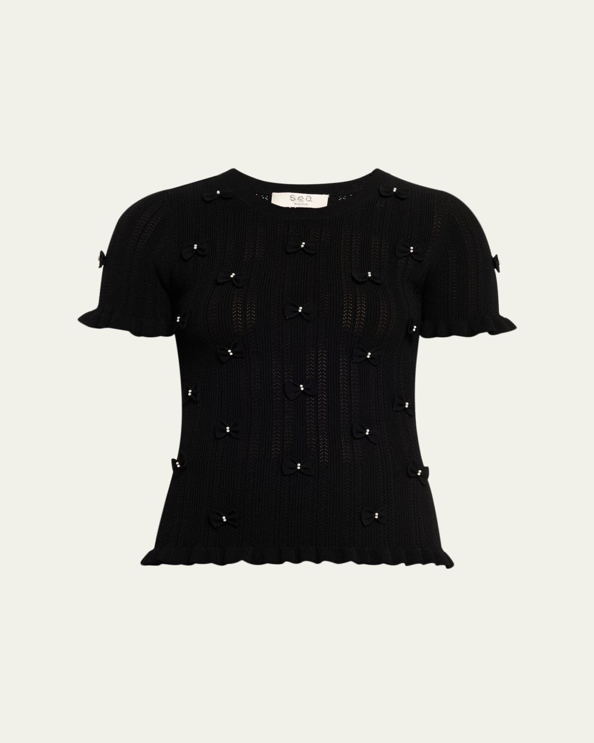 Sea Alberta Embellished Pointelle-Knit Top
