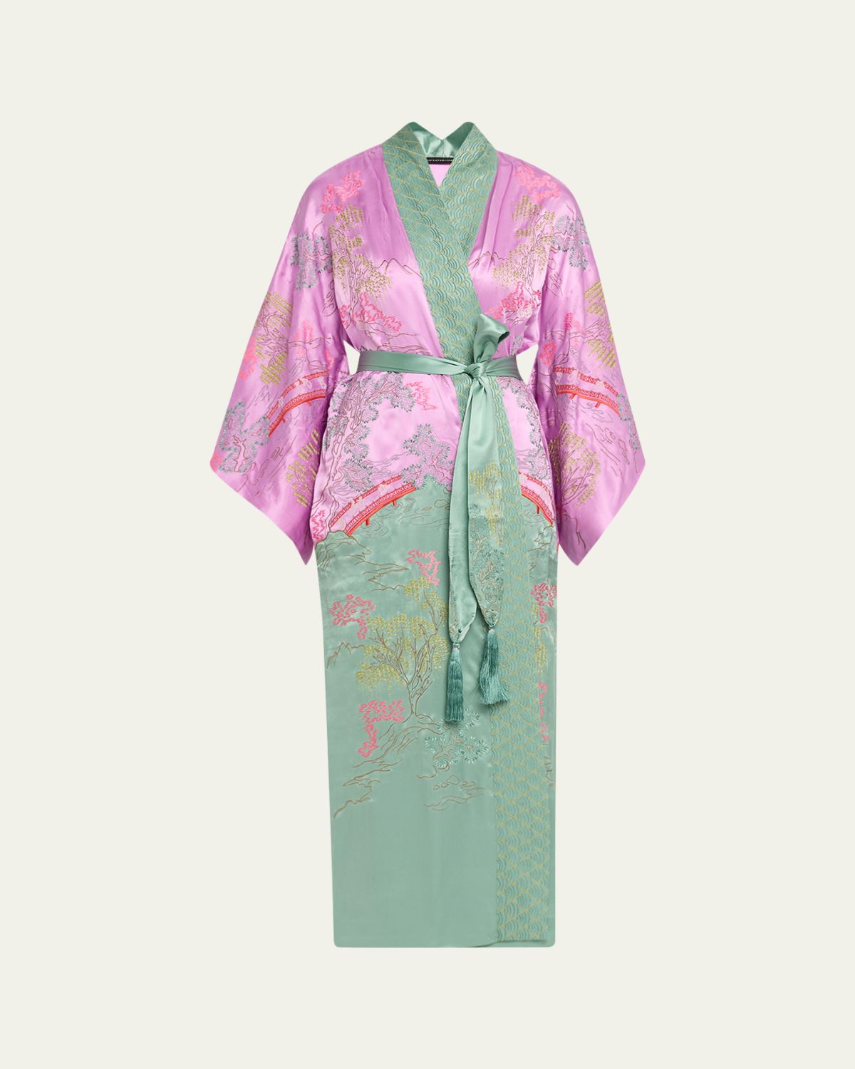 Natori Nara Embroidered Colorblock Silk Robe