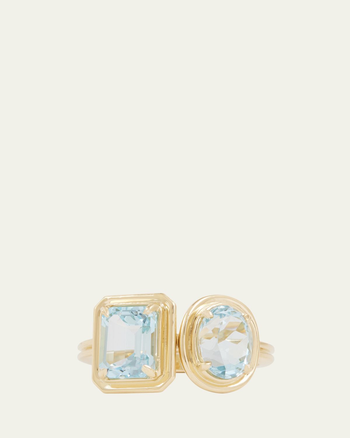 Jamie Wolf 18K Yellow Gold Emerald Cut Sky Blue Topaz and Aquamarine Oval Ring