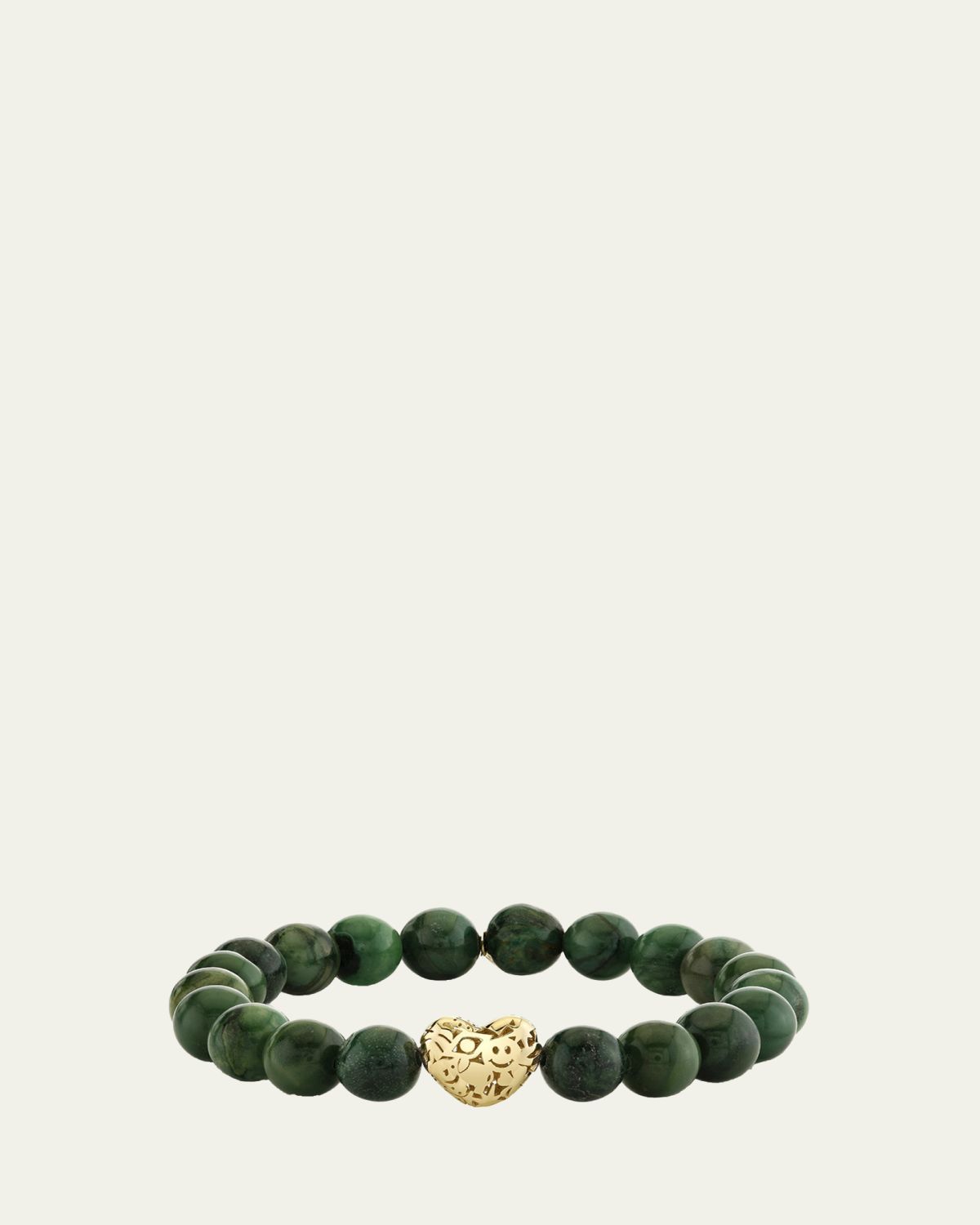 Sydney Evan 14K Puffy Icon Wallpaper Heart on Green Bead Bracelet