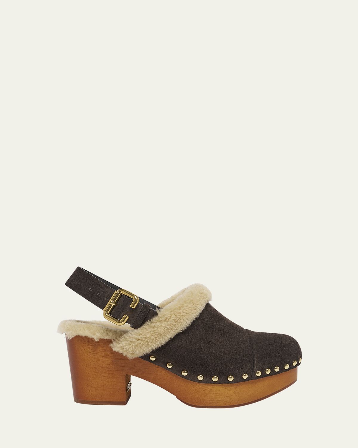 Chloe Jeanette Suede Shearling-Lined Clogs