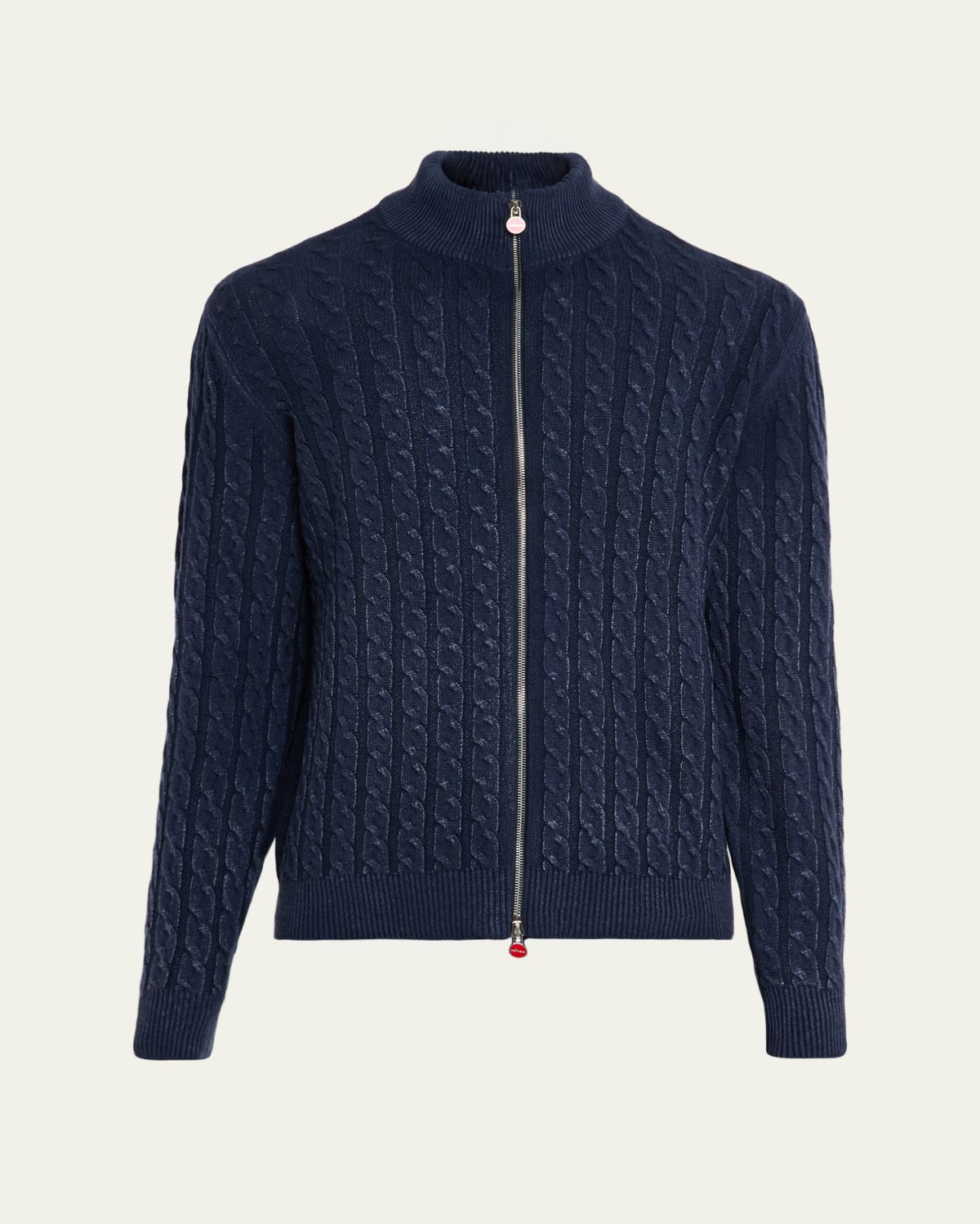 Kiton Men's Cashmere Washed Cable-Knit Full-Zip Sweater