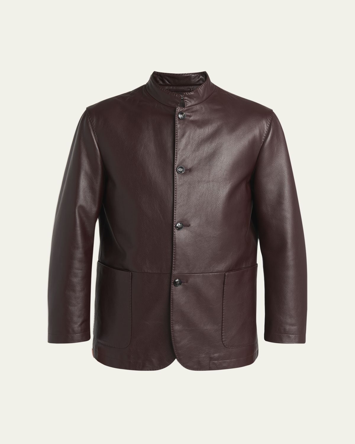 Kiton Men's Stand-Collar Leather Jacket