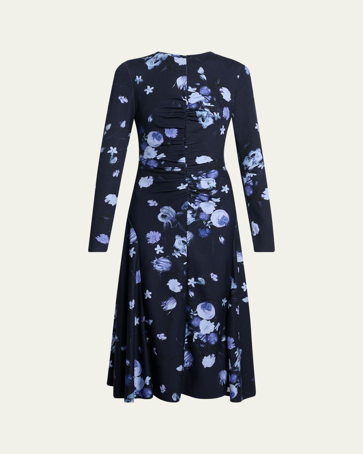 Erdem Floral Gathered Long-Sleeve Midi Dress