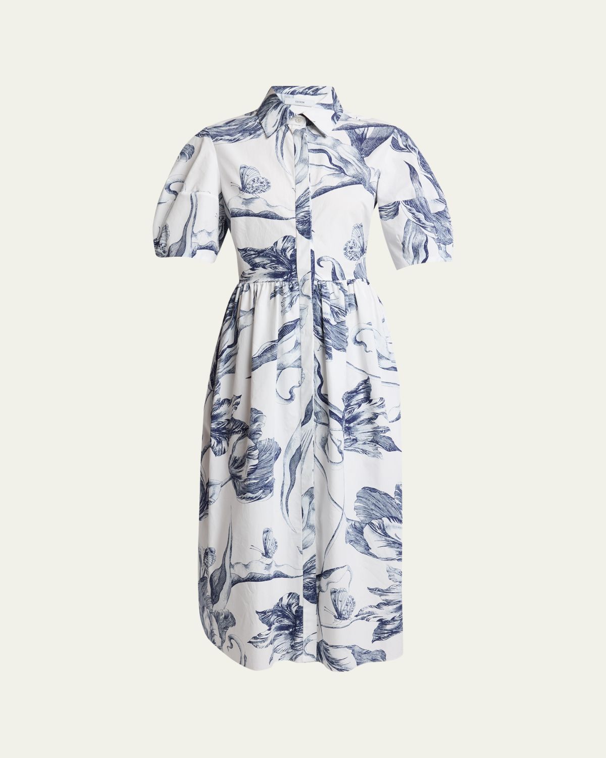 Erdem Floral-Print Puff-Sleeve Midi Shirtdress