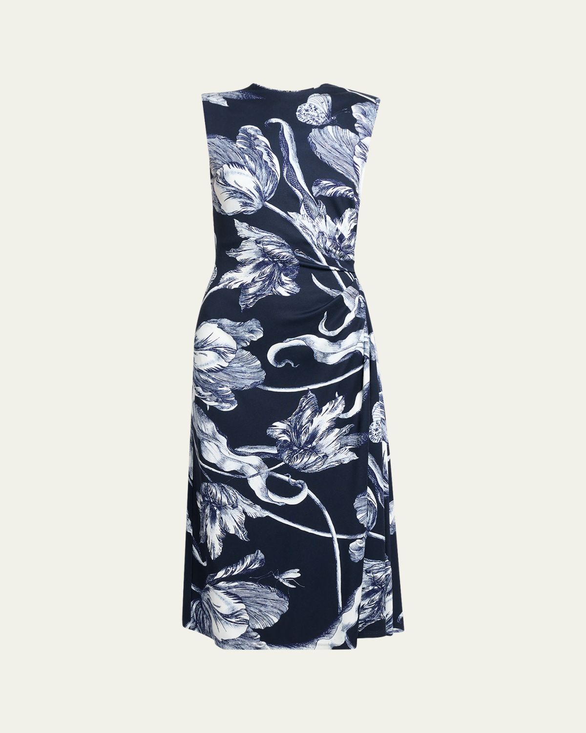 Erdem Floral-Print Draped Sleeveless Midi Dress