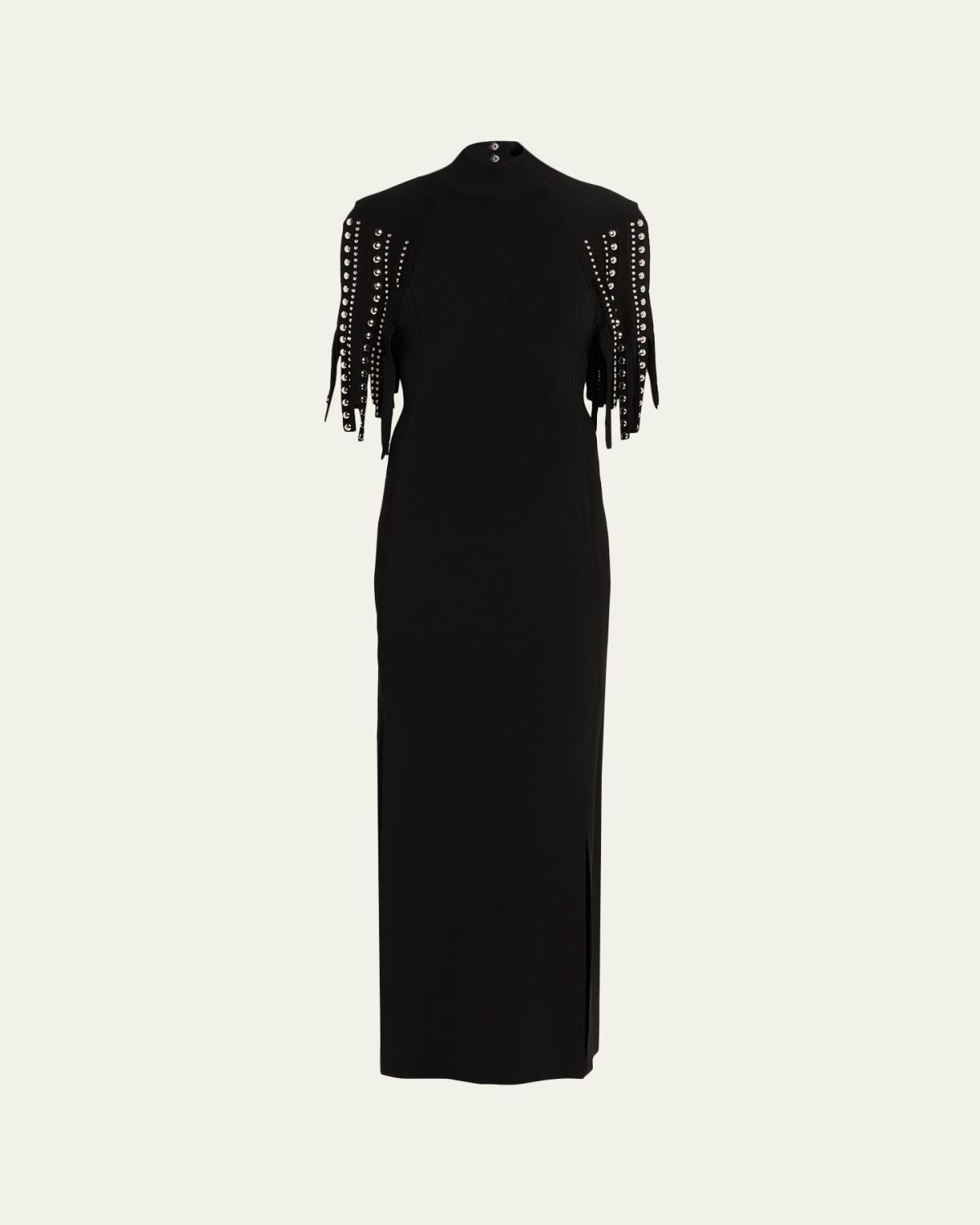 Lanvin ock-Neck Studded Fringe Capelet axi Dress