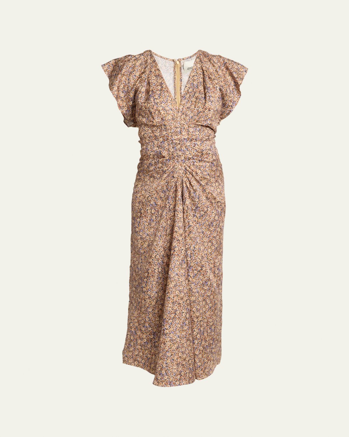Isabel Marant Lyndsay Floral Satin Flutter-Sleeve Midi Dress