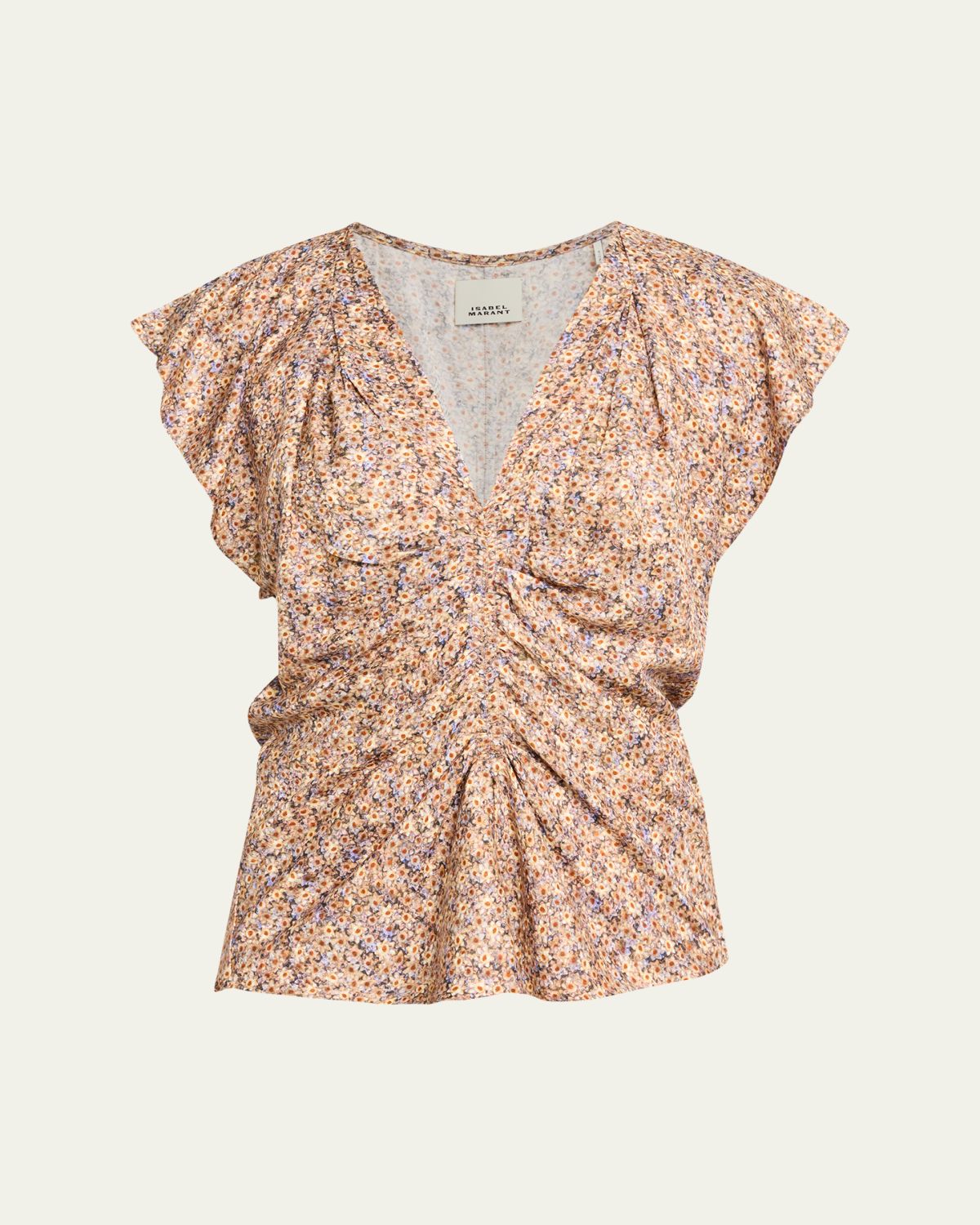 Isabel Marant Lonea Draped Floral Silk Jacquard Top