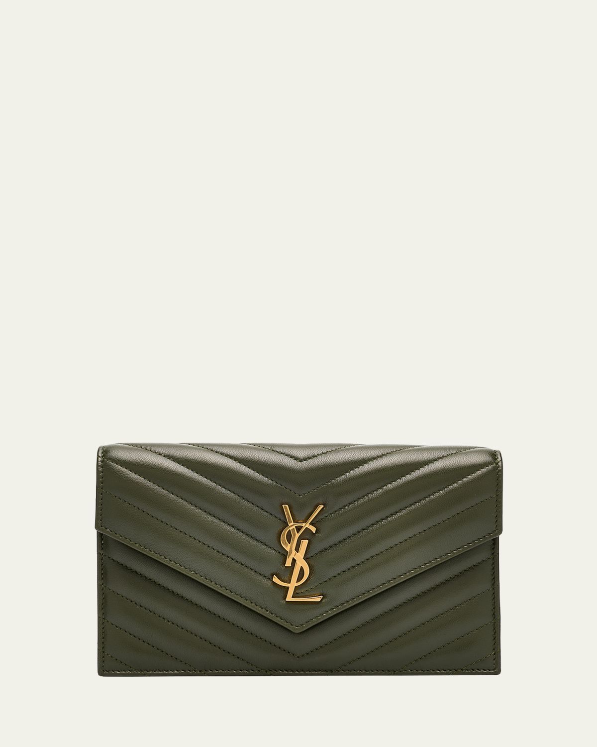 Saint Laurent Small YSL Wallet on Chain in Grain Leather