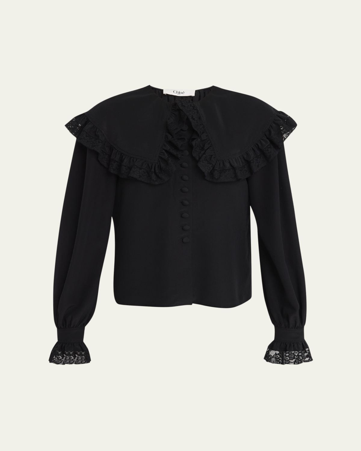 Chloe Roscini Lace-Trim Silk Blouse