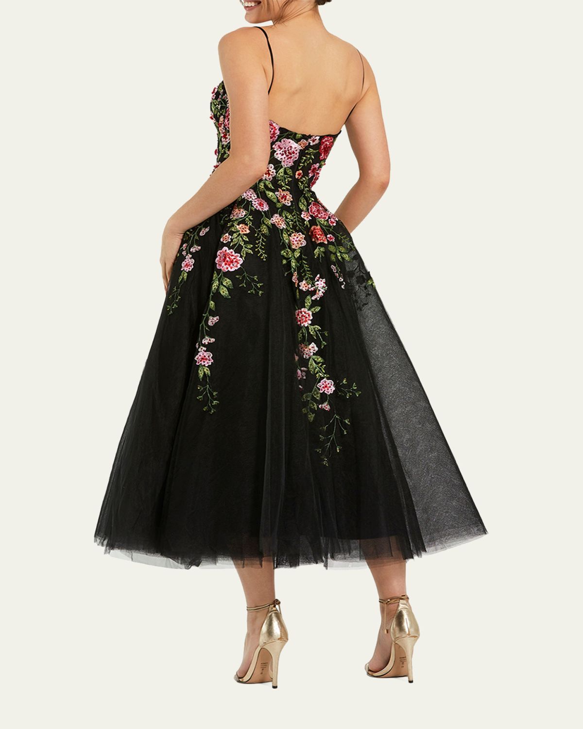 Mac Duggal Floral-Embroidered Tulle Midi Dress | Thumbnail 3