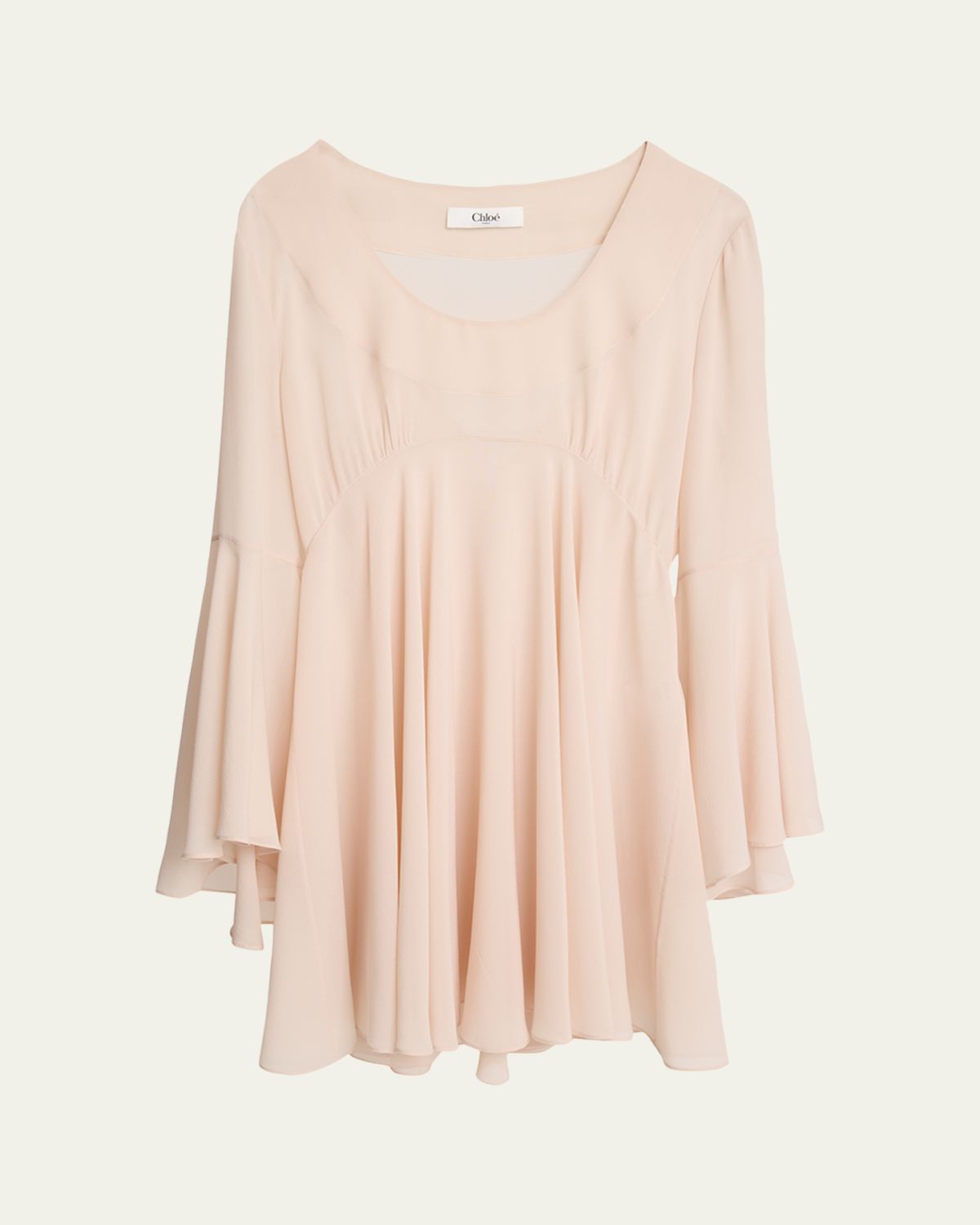 Chloe Silk Georgette Flare-Sleeve Mini Dress