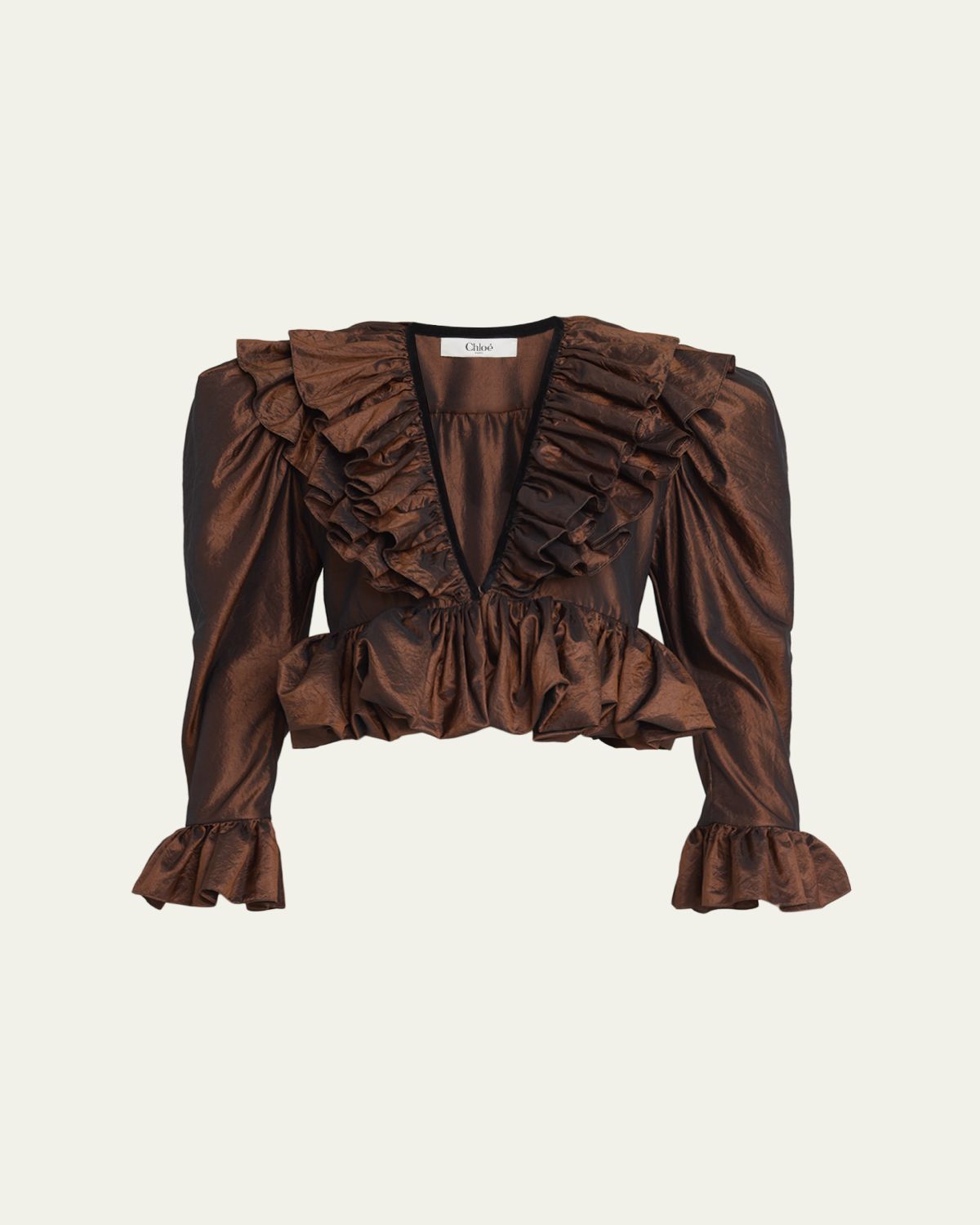 Chloe Ruffle-Trim Cropped Blouse