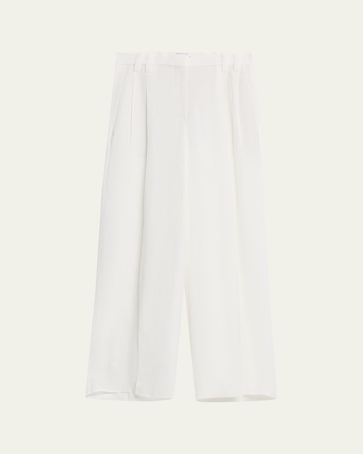 Brunello Cucinelli Monili-Trim Linen Gabardine Wide-Leg Pants