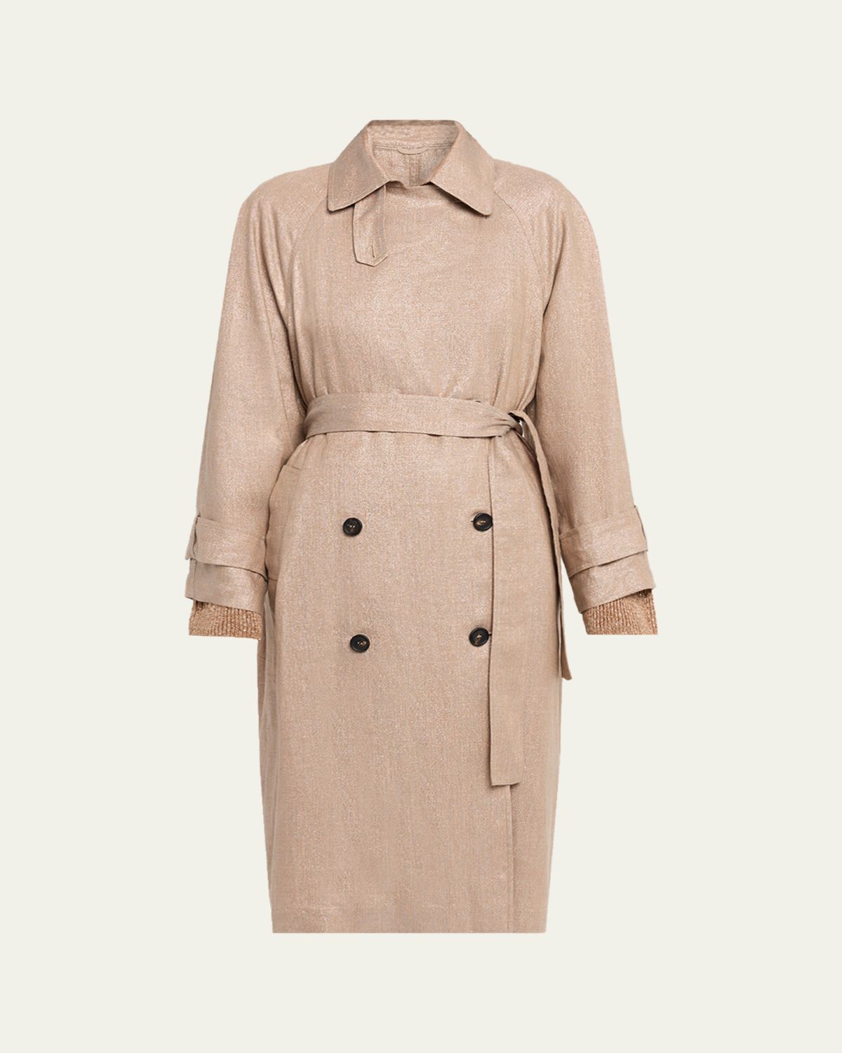 Brunello Cucinelli Metallic Linen Belted Trench Coat