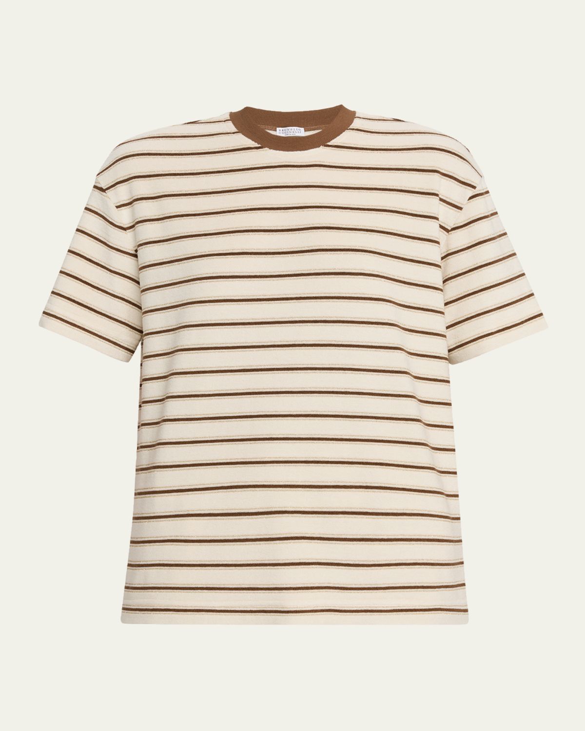 Brunello Cucinelli Metallic Striped Cotton-Silk Towelling Short-Sleeve T-Shirt