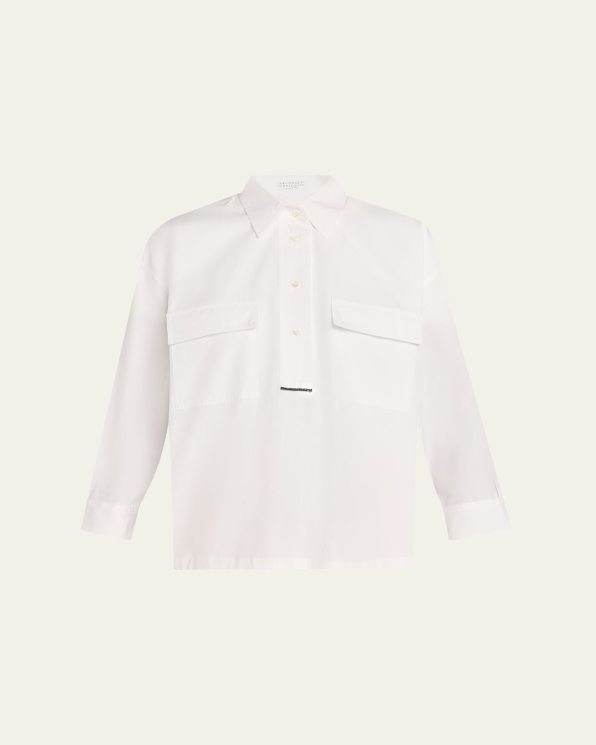 Brunello Cucinelli Monili-Trim Matte Poplin Button-Down Shirt