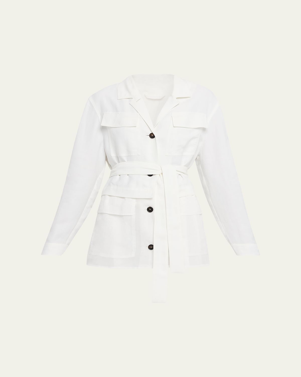 Brunello Cucinelli Mixed-Media Belted Safari Jacket