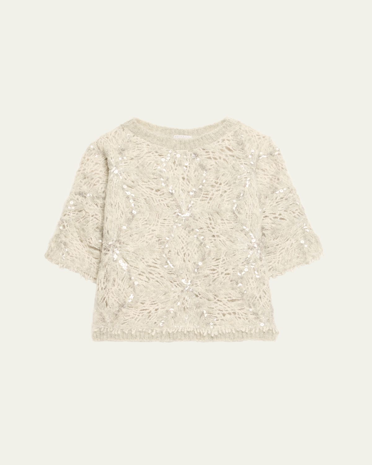 Brunello Cucinelli Pailette Mohair-Wool Short-Sleeve Sweater