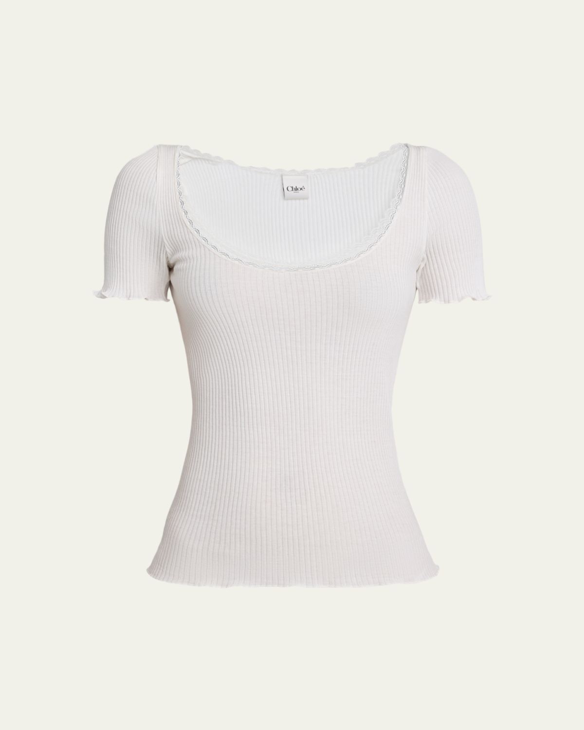 Chloe Lace-Trim Ribbed Scoop-Neck Top