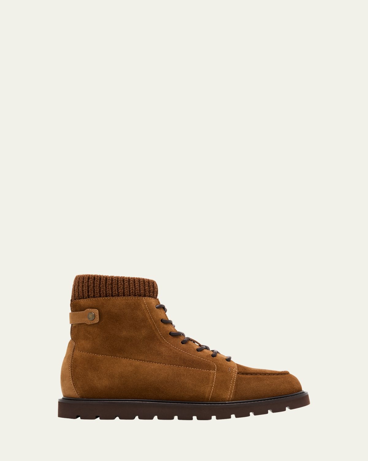 Loro Piana Men's Verbier Suede Knit-Collar Lace-Up Boots