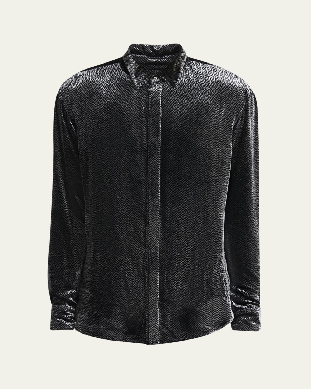 Giorgio Armani Men's Herringbone Velvet Concealed-Placket Tuxedo Shirt | Thumbnail 6 Giorgio Armani Men's Herringbone Velvet Concealed-Placket Tuxedo Shirt | Thumbnail 6