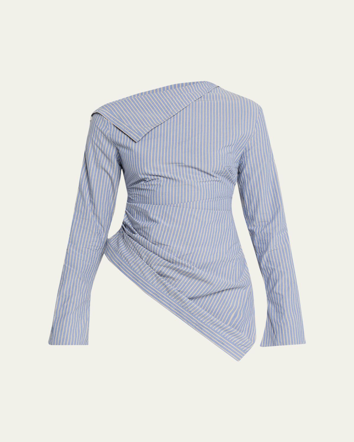 Jane Wade Asymmetric Pinstripe Button-Sleeve Blouse