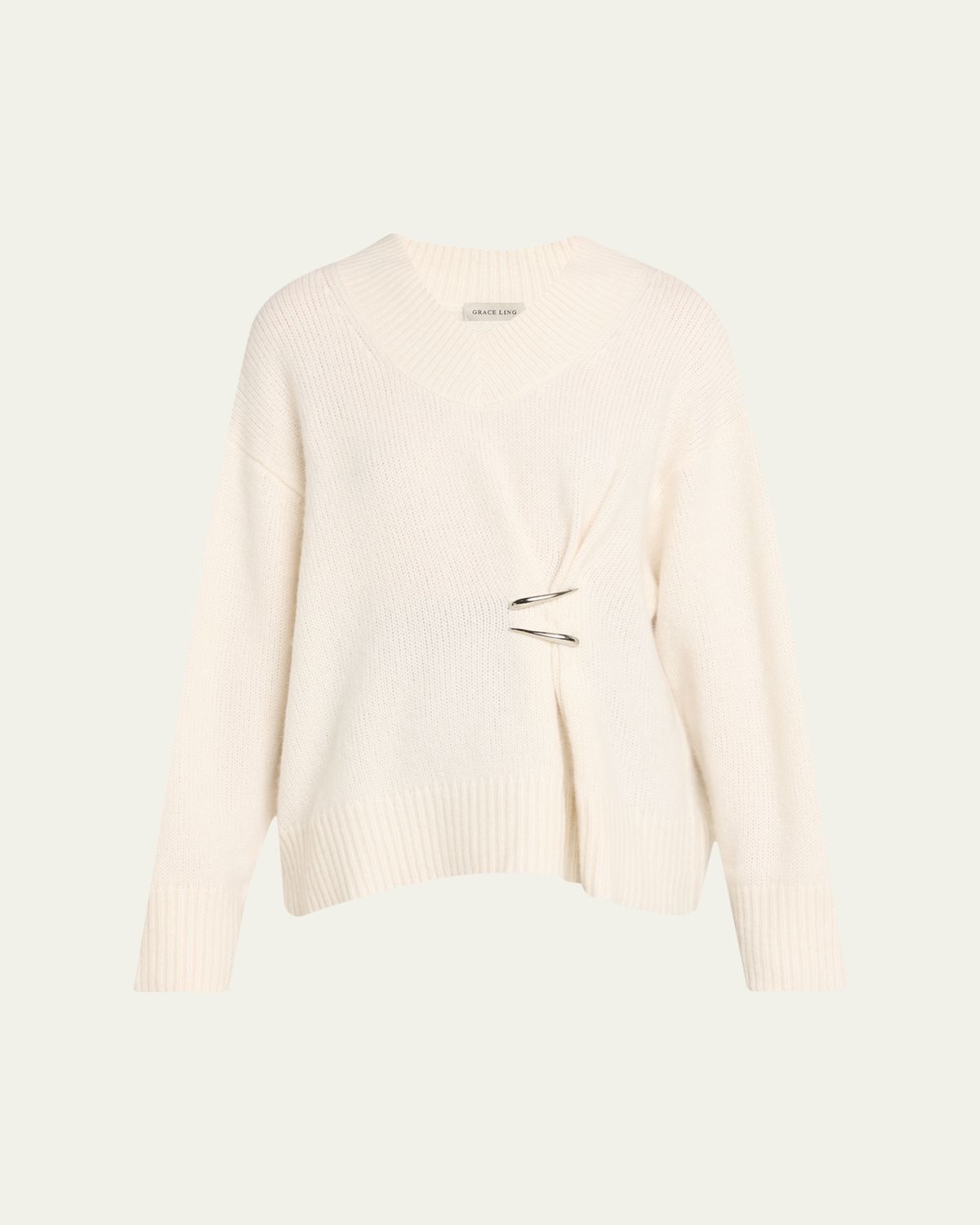 GRACE LING Claw-Embellished Cashmere V-Neck Sweater
