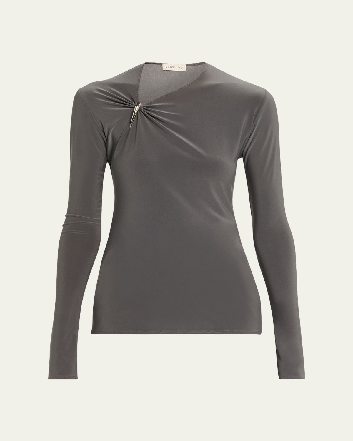 GRACE LING Claw Gathered Neck Long-Sleeve Top