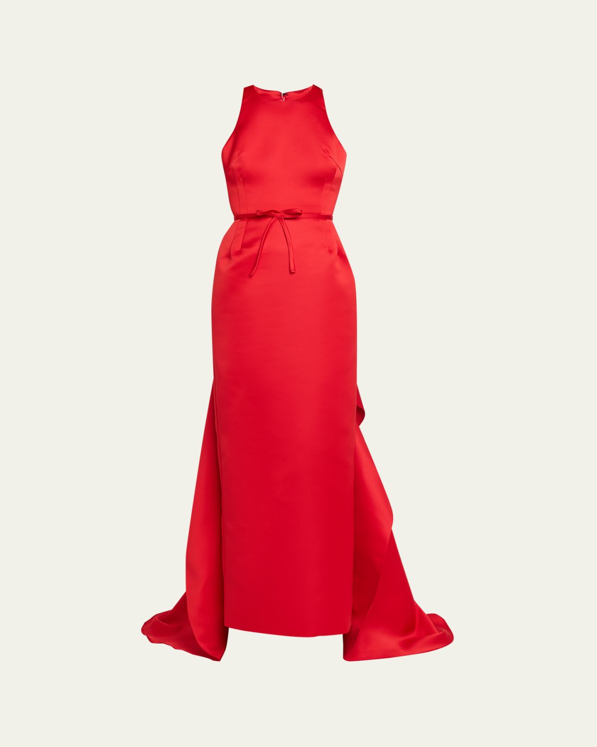 Atelier Prabal Gurung Caroline Satin Halter Column Gown With Detachable Train
