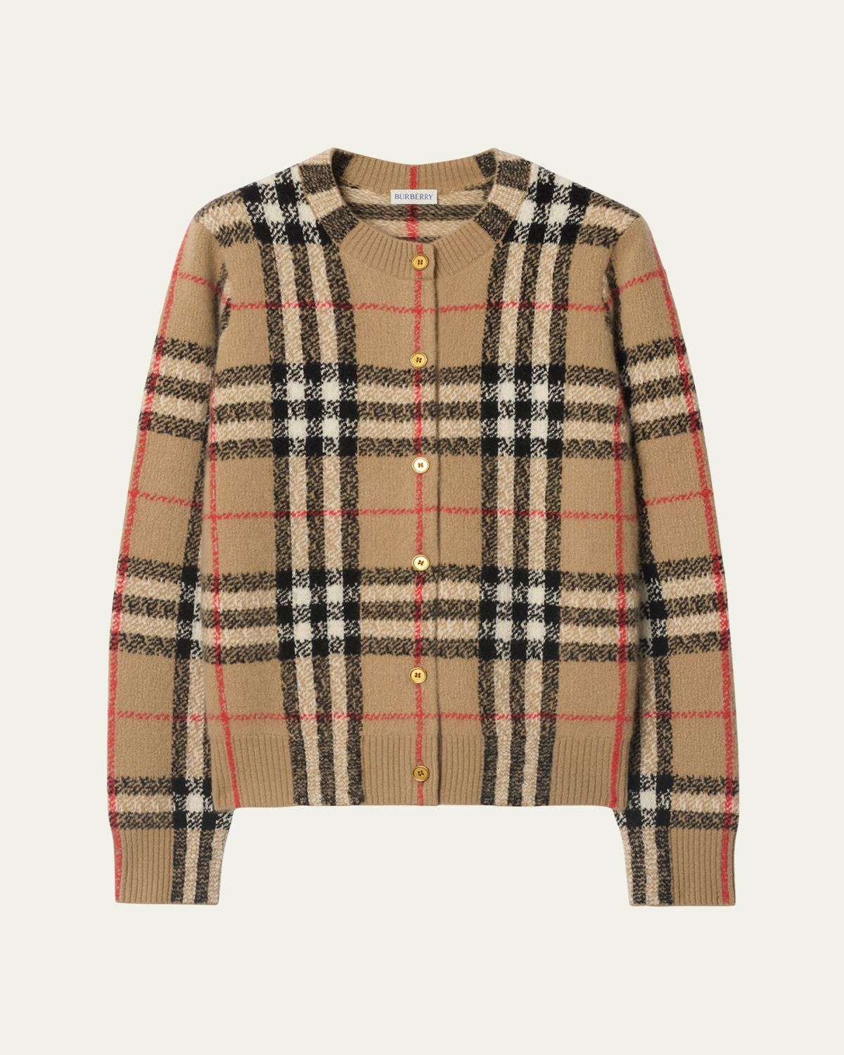 Burberry Clara Check Cashmere Crewneck Cardigan