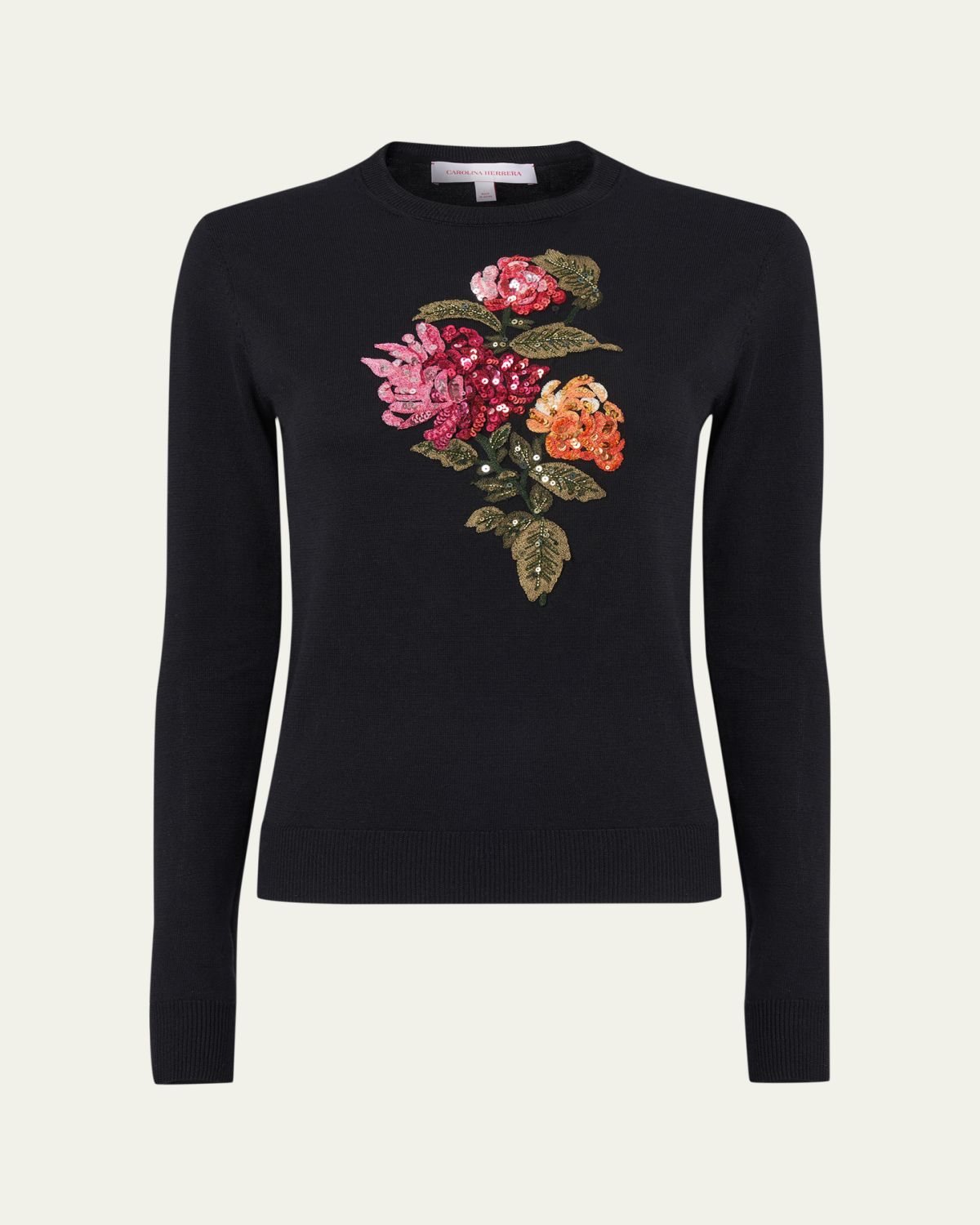 Carolina Herrera Floral Embroidered Silk-Cotton Crewneck Sweater