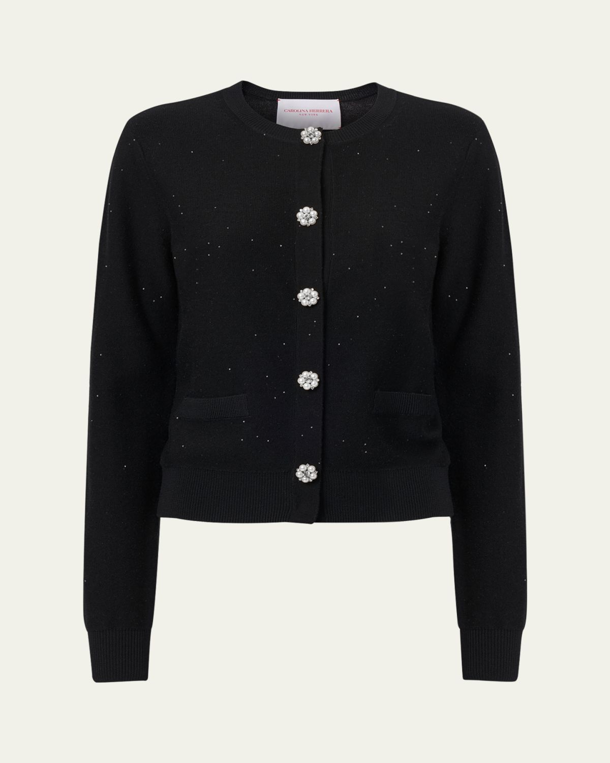 Carolina Herrera Shimmering Wool Crewneck Cardigan