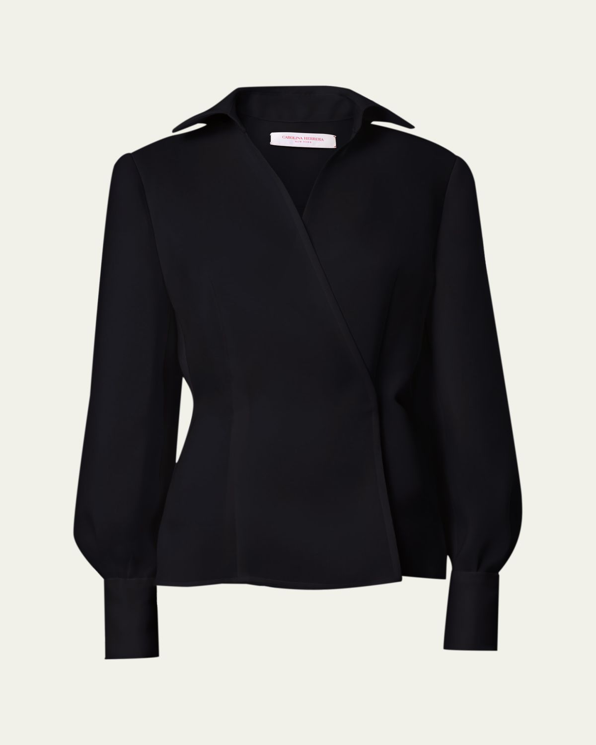 Carolina Herrera Long-Sleeve Silk Wrap Blouse