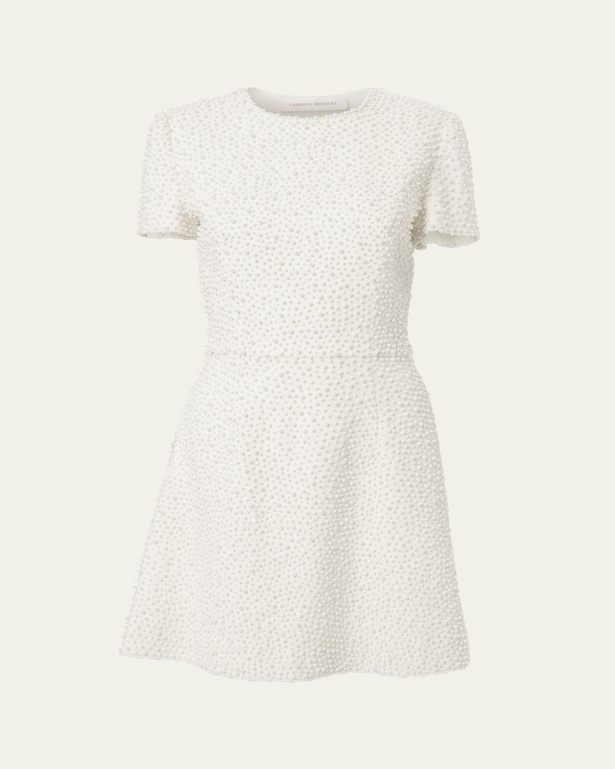 Carolina Herrera Pearly Embellished Short-Sleeve Mini Dress