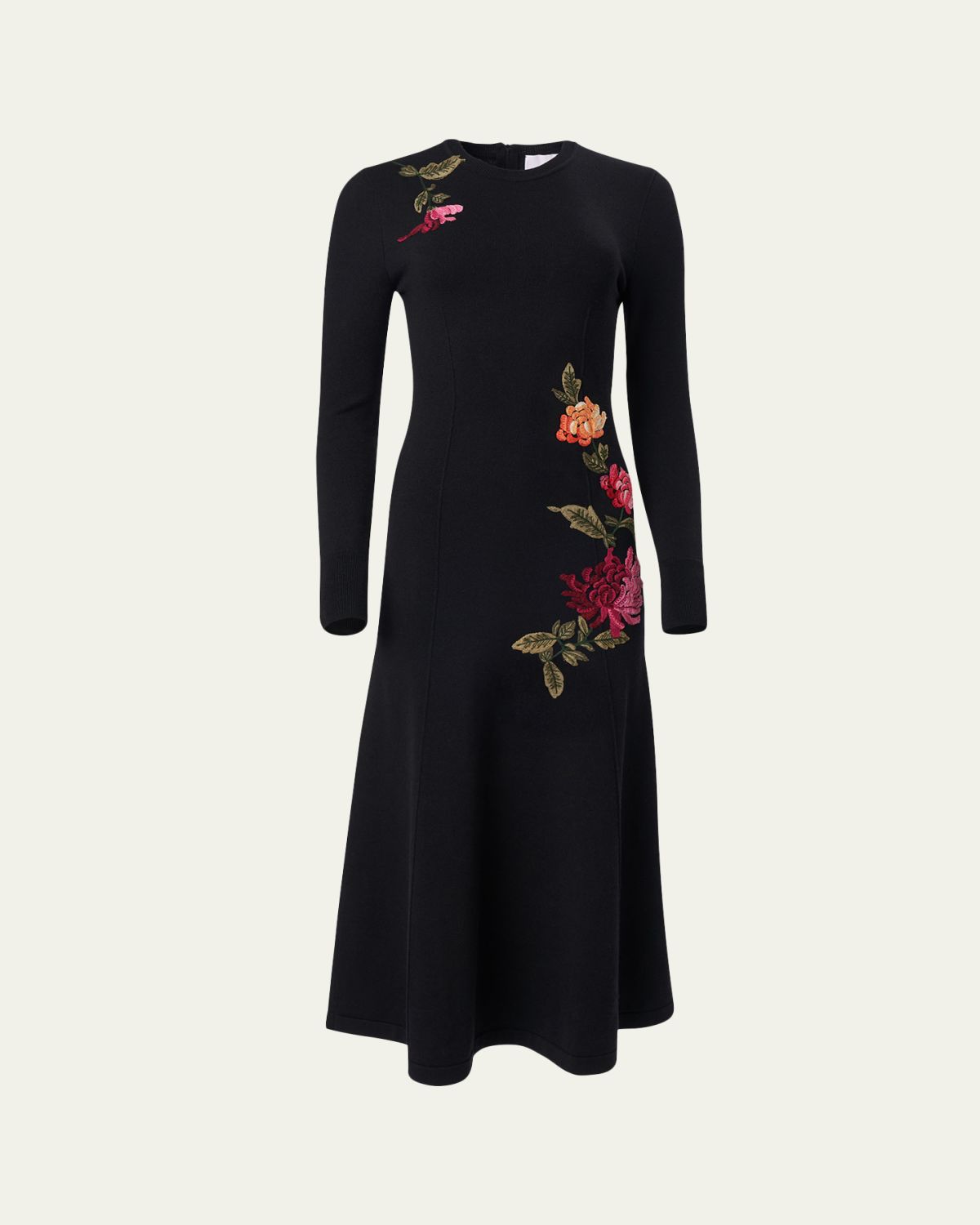 Carolina Herrera Floral Embroidered Long-Sleeve Midi Dress