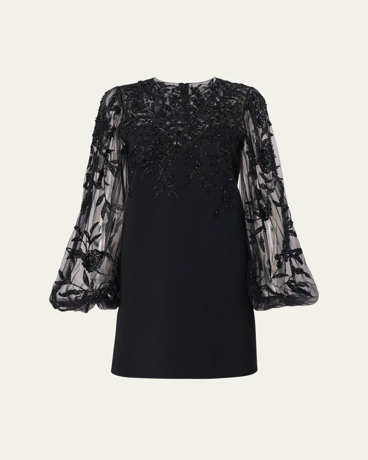 Carolina Herrera Embroidered Puff-Sleeve Mini Dress
